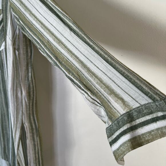 Nanette Lenore lightweight Sheer High Low Blouse Green Vertical Stripes - Picture 5 of 9